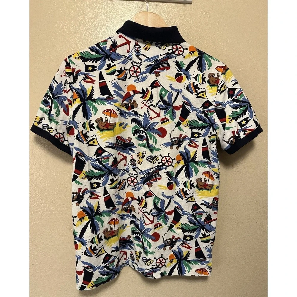 Polo Ralph Lauren Bear Classic Fit Beach Nautical Multi Color Polo Shirt Men's S